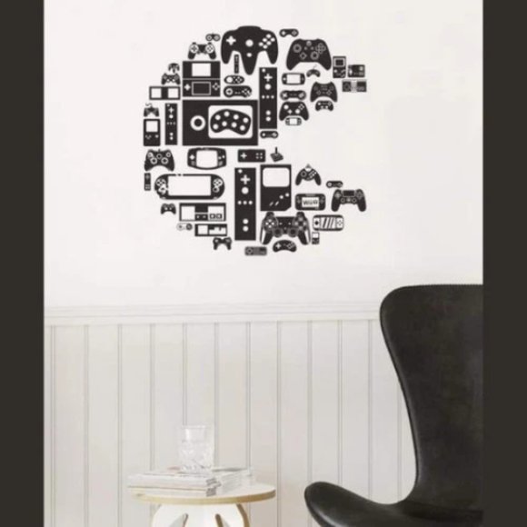 Gamer Wall Decal Pac Man Video Game Play Gamer Controller Kids Room Wall Sticker - Picture 2 of 5